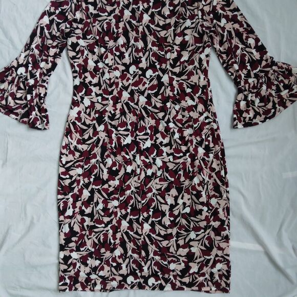 Liz Claiborne Career Floral Dress 3/4 Flutter Sleeve Women's Size M - Picture 9 of 12